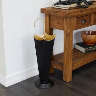 Umbrella Stands - Bed Bath & Beyond Traditional Umbrella, Umbrella Rack, Umbrella Holder, Understated Luxury, Gold Interior, Gold Handles, Entryway Furniture, Black Exterior, Black Abstract