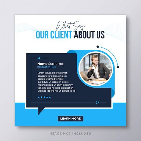 Client feedback testimonial social media... | Premium Psd #Freepik #psd #modern #stylish #elegant #corporate Client Testimonial Template, Social Media Design Corporate, Testimonial Post Design, Client Reviews Design, Testimonial Design Layout, Testimonials Design Inspiration, Testimonial Social Media Post, Testimonial Ads, Feedback Quotes