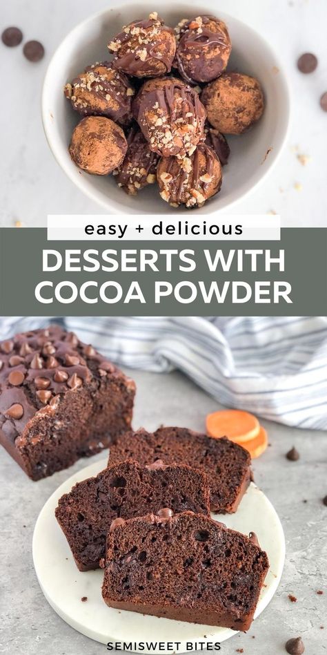 Cocoa Powder Recipes No Bake, Quick Cocoa Powder Desserts, Unsweetened Cocoa Powder Recipes, Desserts Cocoa Powder, Easy Cocoa Powder Recipes, Chocolate Powder Recipes, Recipes Using Cocoa Powder, Desserts With Cocoa Powder, Coco Powder Recipes