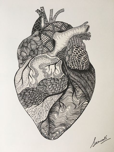 Abstract Heart Drawing, Heart Sketch Creative, Heart Drawing Aesthetic, Zentangle Heart, Greek Drawing, Anatomical Heart Art, Sacred Heart Art, Heart Mandala, Butterfly Art Drawing