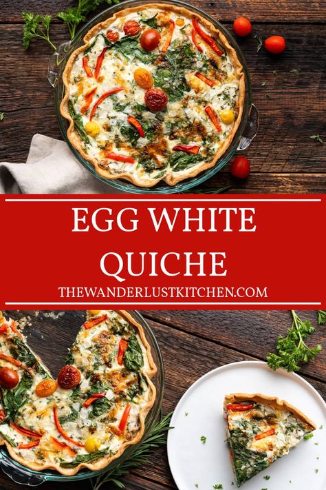 This Egg White Quiche is packed with fresh veggies and herbs and wrapped up in a crumbly pie crust! A colorful and savory way to start your mornings off right! Quiche With Egg Whites, Egg Whites Quiche Recipes, Egg White Healthy Recipes, Egg White Quiche Crustless, Egg White Quiche Recipes, Egg White Recipes Breakfast, Recipes With Egg Whites, Egg White Breakfast Recipes, Recipe Using Egg Whites