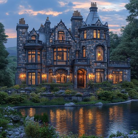 Immerse yourself in the grandeur of a Gothic Revival-style Castle in the Scottish Highlands, 15,000 sqft. Cool color grading under the golden hour balances medieval charm with Highland tranquility. Let this AI creation inspire your castle dreams and Gothic design aspirations. Can you feel the allure of the Scottish Highlands or the nostalgia of historic architecture? Share your thoughts! 🏰🌄 #DreamHomeInspiration #LuxuryInteriors #GothicRevivalStyle #ScottishHighlands #LuxuryLiving #LuxuryDesign #LuxuryLifestyle #HomeGoals #InspiringHomes #LuxuryTravel #CastleLiving Medieval Mansion, Gothic Castles, Castle Stone, Castle House Design, Gothic Castle, Historic Architecture, The Golden Hour, Gothic Revival, Gothic Design