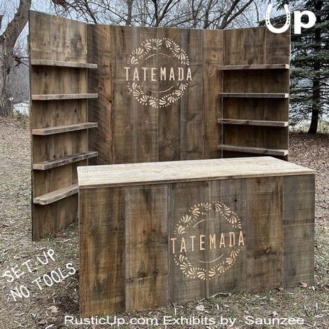 Rustic Craft Show Display Booth Ideas, Rustic Booth Design, Small Storefront Ideas, Booth Walls Vendor, 8x8 Booth Setup, 10x10 Market Booth Layout, Rustic Market Stall Display Ideas, Western Booth Display, Rustic Vendor Booth