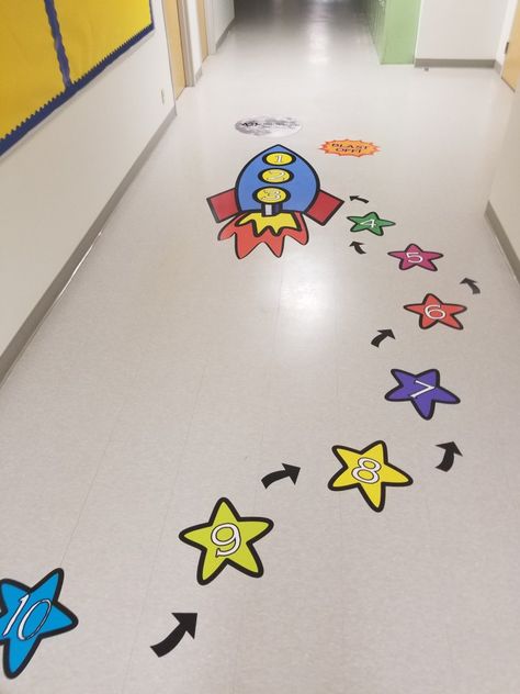 Preschool Line Up Ideas Floors, Floor Activities For Preschool, Backward Counting Activities, Motor Skills Preschool, Counting Backwards, Steam Lab, School Floor, Floor Decals, Teacher Classroom Decorations