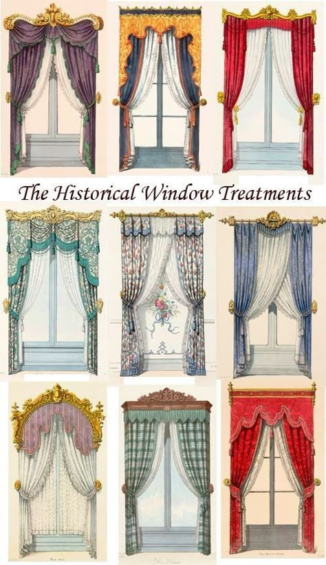 (paid link) ideas to consider when it comes time to cover your windows. Different Types Of Curtains, Window Dressing Ideas, Victorian Window, Victorian Curtains, Victorian Windows, Theatre Backdrops, Victorian Interiors, Dressing Ideas, Types Of Curtains