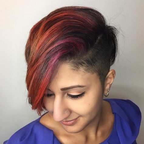 Half Shaved Pixie With Long Side Bangs Bob Balayage, Shaved Pixie, The Undercut, Curly Pixie Haircuts, Asymmetrical Haircut, Longer Pixie Haircut, Long Pixie Hairstyles, Edgy Pixie Haircuts, New Short Haircuts