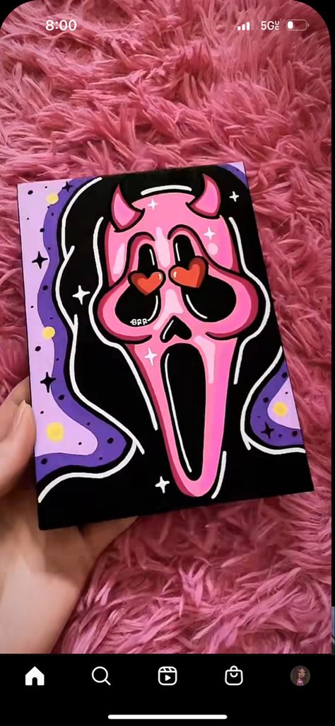 Scream Mask Painting Canvas, Small Things To Paint On Canvas, Gost Face Painting Canvas, Pink Ghostface Painting, Pink Scream Painting, No You Hang Up Scream Painting, Pink Horror Painting, Scream Canvas Painting Easy, Halloween Painting Canvases