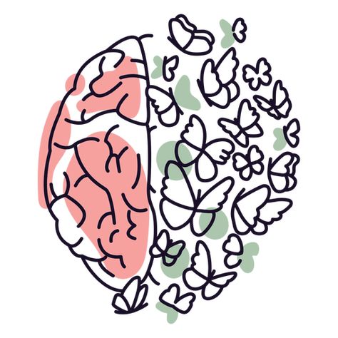 Brain Psychology Art, Brain Butterfly Tattoo, Cute Brain Drawing, Brain Butterfly, Cerebro Dibujo, Psychology Drawing, Brain Background, Brain Svg, Brain Psychology