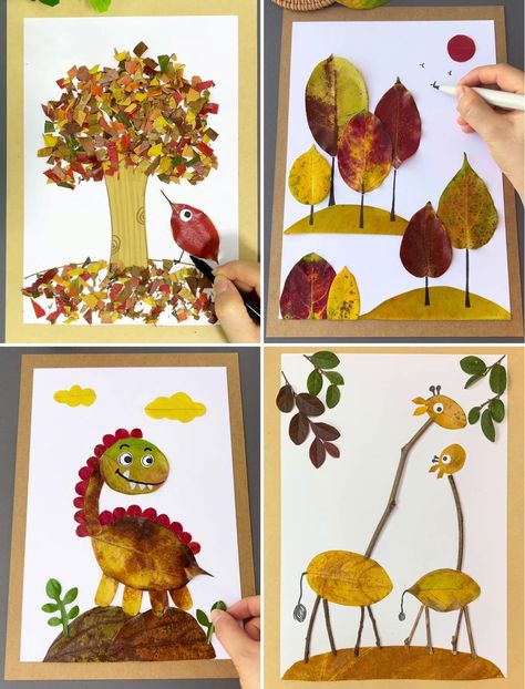 Nature Collage Preschool, Leaves Activities For Kindergarten, Fall Nature Art Projects For Kids, Leaf Collage Art, Autumn Leaf Art For Kids, Leaf Collage For Kids, Autumn Leaves Art For Kids, Leaf Art Kindergarten, Nature Collage For Kids