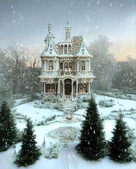 House In Snow, Snowy House, Needlework Christmas, Victorian Style Homes, Vision Art, Victorian Paintings, House Deck, Winter Wonderland Christmas, Technology Wallpaper