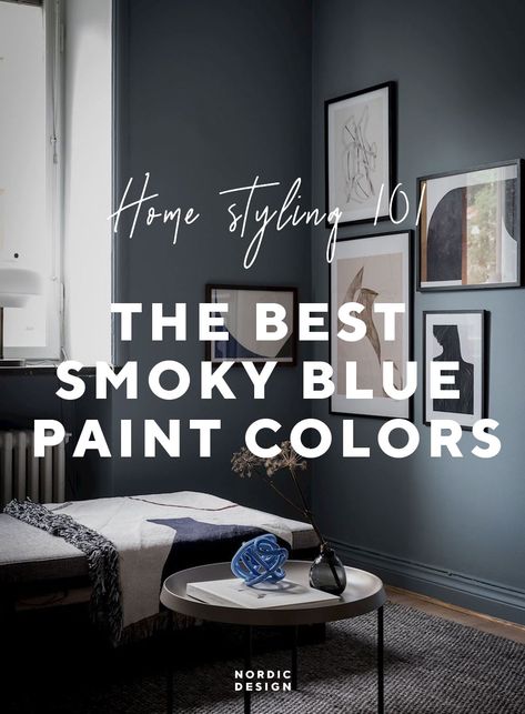 Scandinavian Blue Paint Colors, Nordic Blue Bedroom, Smoky Blue Paint, Van Deusen Blue, Dining Light, Blue Painted Walls, Light Colored Furniture, Blue Interior Design, Nordic Bedroom