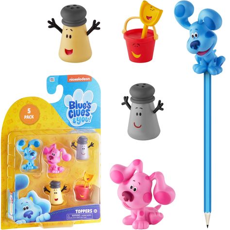 PRICES MAY VARY. GET 5 BLUE’S CLUES KIDS’ TOPPERS AT ONCE! These are Blue's Clue toys that leave marks on paper and represent the series’ characters, including (depending on the pack) Blue herself, Sidetable Drawer, Tickety Tock, Mr. Salt, and Cinnamon. You can even find Magenta! BLUE’S CLUES TOY COLLECTIBLES WITH THE TOTAL OF 12 FOR YOU TO COLLECT. Find all the mini things in the collection, including Josh, Shovel and Pail, Slippery Soap, and a few members of the Spice Family. Check out the var Animated Puppy, Blue's Clues Birthday Party, Clue Party, Blue's Clues, Blue’s Clues, Is A Girl, Dragon Toys, Pencil Toppers, Blues Clues