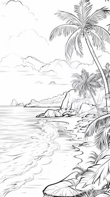 Page 4 | Island Drawing Images - Free Download on Freepik Deserted Island Drawing, Remote Island Drawing, Beach Hut Drawing, Beach Scene Illustration, Island Sketch Drawing, How To Draw A Beach Scene, Beach Drawing Simple, Beach Background Drawing, A Beach Scene Drawing