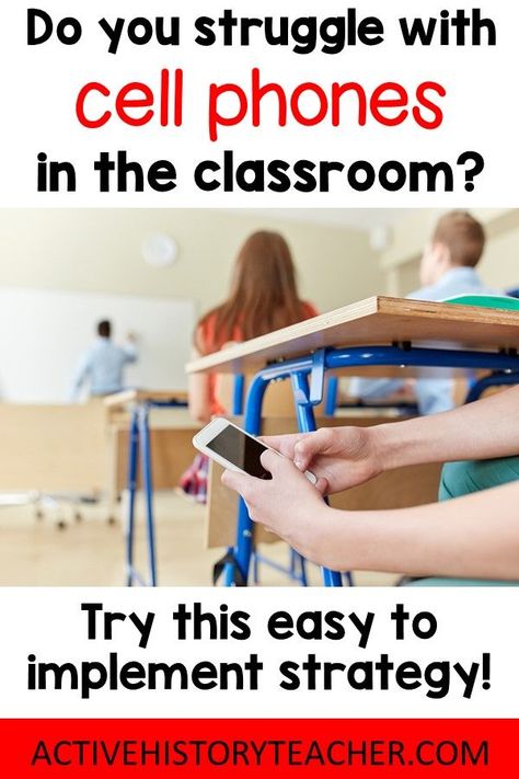 Cell phones in the classroom can be a blessing and a curse!  After asking my student to put their phones away a million times, I came up with this quick strategy that has really made a huge difference.  No phone jails or phone pockets needed!  #activehistoryteacher #phonebreak #historyteacher #highschoolteacher Middle School Cell Phone Policy, Cell Phones In The Classroom, Cell Phone Classroom Management, High School Phone Policy, Cell Phone Jail For Classroom, No Cell Phone Sign Classroom, Classroom Cell Phone Policy, Cell Phone Policy High School, Cell Phone Storage For Classroom