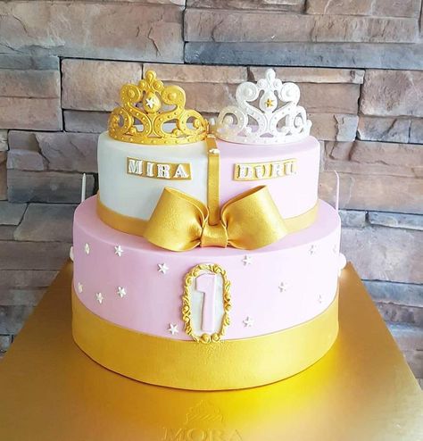 Twins Cake - cake by Mora Cakes&More - CakesDecor Cake For Twins Girls Birthday, Twin Girls Birthday Cake, Birthday Cake For Twins, Twin Baby Birthday, Twin Cakes, 1st Bday Cake, Cake Designs For Girl, Twin Birthday Cakes, Boys First Birthday Cake