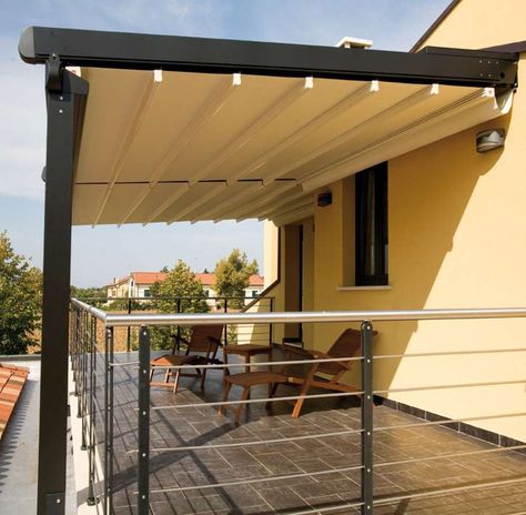 Gibus Med System, a Sun Shading Solution for Year Round Use Balcony Covering Ideas From Rain, Balcony Covering Ideas, Cheap Roofing, Awning Ideas, Balcony Roof, Patio Images, Covered Backyard, Pergola Curtains, Landscaping Retaining Walls