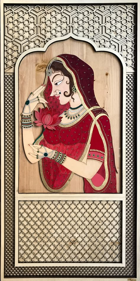 Mughal Queen Painting, Jharoka Painting Ideas, Mughal Paintings Woman, Kishangarh Paintings, Rajasthani Traditional Paintings, Rajasthani Drawing, Indian Art Paintings Traditional, Rajasthani Wall Painting, Rajasthani Art Design