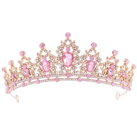 PRICES MAY VARY. Sturdy Crown: This gold tiara is handmade by durable alloy and rhinestone. Pink Crystal Crown is beautiful,well-made and very solid and comfortable to wear, with hard texture for practicality and aesthetics. Color-- Gold, Color retention, no fading. Size-- 5.8inch * 2.2inch. Tiara and Crowns Suitable for adult women and girls. Weight is 70g /0.15lb. Great Gift-- It's a good choice for Wedding, Mother's Day, Valentine's Day, Birthdays,Engagement, Photograph prop or Graduation App Tiara Aesthetic, Aesthetic Crown, Pink Tiara, Crowns For Women, Crown Hair Accessories, Birthday Party Princess, Birthday Crowns, Accessories Bride, Crown Aesthetic