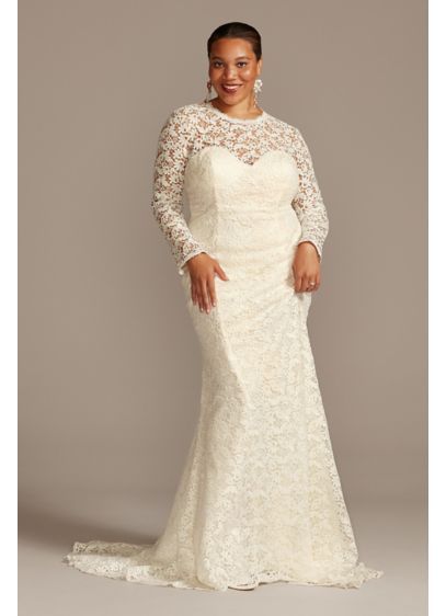 Long Sleeve Venice Lace Plus Size Wedding Dress 8MS251217 Davids Bridal Plus Size, Long Sleeve Sheath Wedding Dress, Lace Plus Size Wedding Dress, Plus Wedding Dresses, Melissa Sweet, Petite Wedding Dress, Wedding Dress Style, Plus Size Wedding Dress, Wedding Dress Cap Sleeves