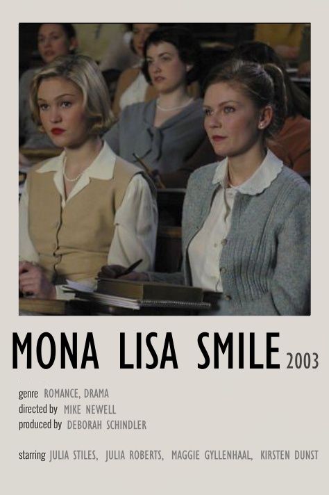 Mona Lisa Smile Minimalist Polaroid Poster Mona Lisa Smile Movie Poster, Mona Lisa Smile Poster, Movie Recommendations Poster, Mona Lisa Smile Movie, 2003 Movies, Movie Recs, Quote Movie, Indie Movie Posters, Lisa Smile