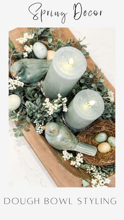 Bowl Styling, Wooden Bowls Decor, Janine Graff, Spring Table Centerpieces, Dough Bowl Centerpiece, Table Centerpieces For Home, Dining Room Centerpiece, Spring Table Decor, Dining Room Table Centerpieces