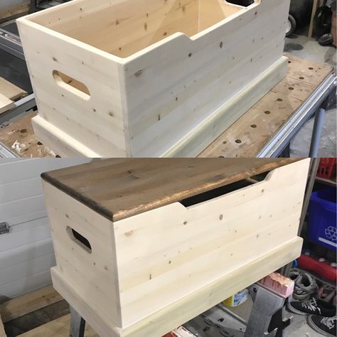 Wooden Toy Boxes Diy, Toy Box Ideas, Diy Toy Box Plans, Storage Firewood, Toy Chest Bench, Diy Wood Chest, Toy Box Plans, Wood Toy Box, Wooden Toy Chest