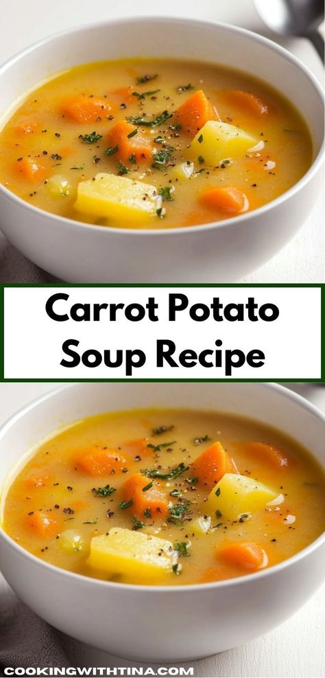 Need a tasty starter or main dish? This Carrot Potato Soup Recipe is bursting with flavor and is incredibly versatile. Simple to make, it’s a family-friendly option that everyone will love at the table. Carrot And Potato Soup, Carrot Potato Soup, Easy Soup Recipe, Comfort Soup Recipes, Best Soup Recipes, Carrots And Potatoes, Easy Soup, Potato Soup Recipe, Soup Dinner