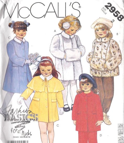 1980s Childs Coat Jacket Cape Pants and Muff by MissBettysAttic, $8.00 1987 Fashion, Vintage Kids Fashion, Toddler Coat, Childrens Sewing Patterns, Fashion Basics, Jacket Cape, Mccalls Sewing Patterns, Vintage Kids, Couture Vintage