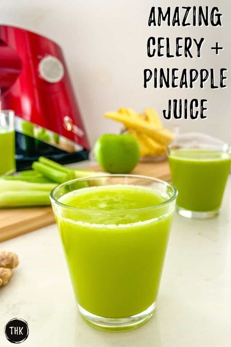 There's nothing like freshly made juice and this celery and pineapple juice is FAN-tastic!! Celery Pineapple Smoothie, Pineapple Celery Cucumber Green Juices, Pineapple And Celery Juice, Juice With Celery, Celery Juice Recipe Juicers, Celery And Pineapple Juice Benefits, Celery Green Apple Cucumber Juice, Cucumber And Celery Juice, Juicing With Pineapple Recipes