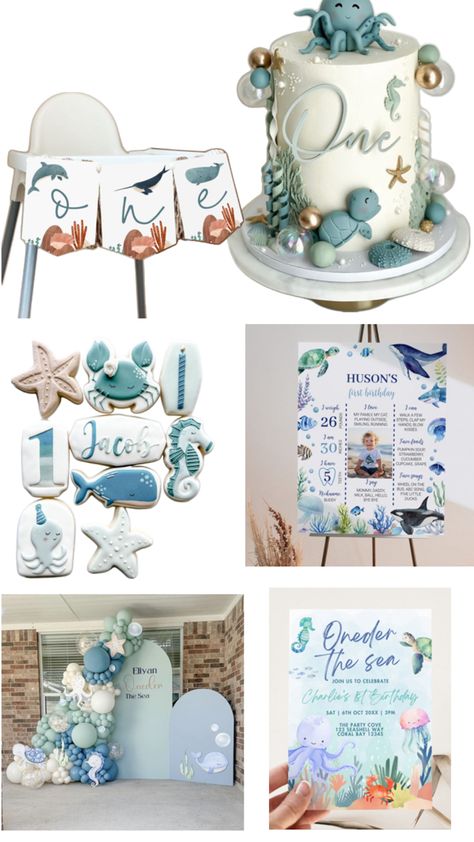 Ocean Theme First Birthday, Oneder The Sea, Surf Birthday, Ocean Birthday Party, Ocean Birthday, Under The Sea Theme, First Birthday Party Themes, Baby E, Sea Birthday