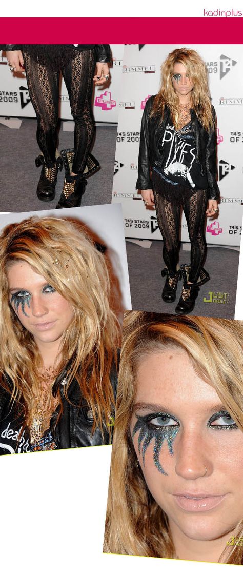 Ke$ha Outfits, Kesha Outfits Costumes, Kesha Early 2000s, Iconic Kesha Outfits, Kesha Halloween Costume College, Kesha Halloween Costume Diy, Kesha Iconic Looks, Grungy Halloween Costumes, Kesha Makeup Looks