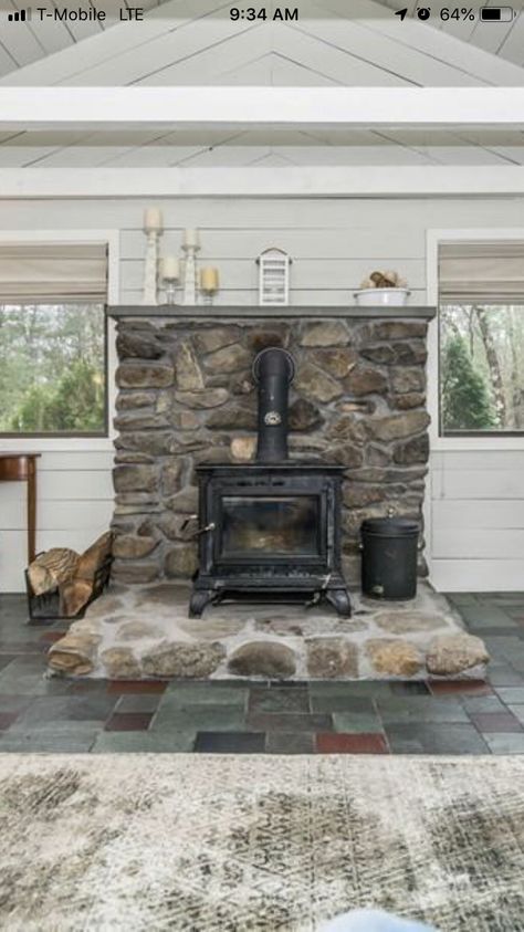 Wood Stove Fireplace Mantle, Wood Stove Hearth With Wood Storage, Wood Stove Center Of Room, Elevated Wood Stove, Woodstove Hearths Stone, Woodstove Surrounds Stone, Stone Wood Stove, Woodstove Hearths, Woodstove Surrounds