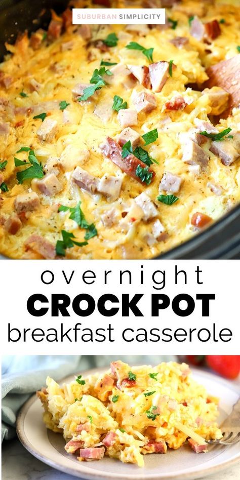 Crock Pot Breakfast, Breakfast Crockpot, Stomach Growling, Crockpot Breakfast Casserole, Savory Ham, Breakfast Crockpot Recipes, Slow Cooker Breakfast, Shredded Potatoes, Fluffy Eggs