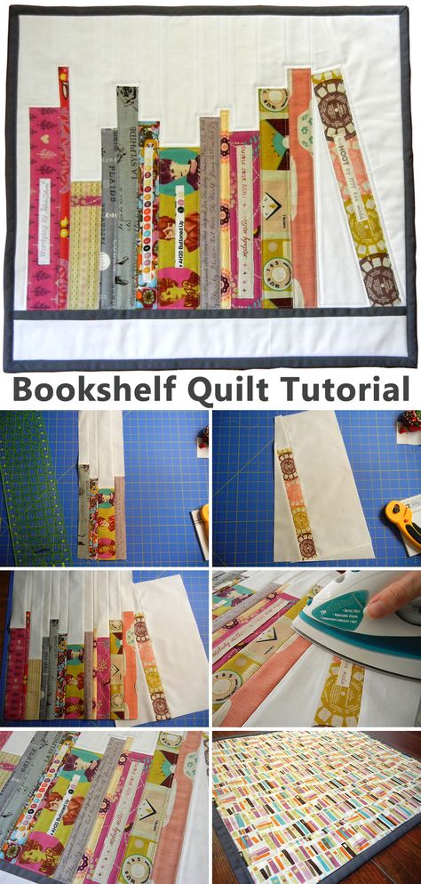 Bookshelf Quilt Block Tutorial Diy Pouches, Bookshelf Quilts, Bookcase Quilts, Book Quilts, Bookshelf Quilt, Bookcase Quilt, Quilted Wall Hangings Patterns, Quilting Tutorial, Easy Books