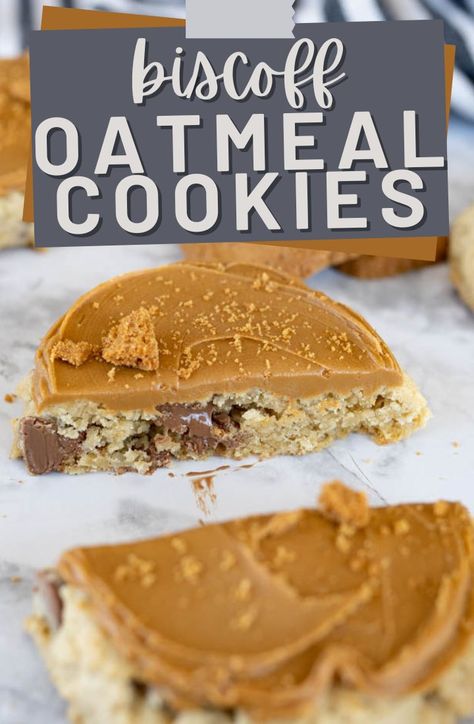 Oatmeal Biscoff Cookies Oatmeal Biscoff Cookies, Crumble Biscoff Cookie, Cookie Butter Granola, Biscoff Oatmeal Cookies, Biscoff Cookie Recipe, Copycat Cookies, Jumbo Cookies, Crumble Cookie Recipe, Crumble Cookie