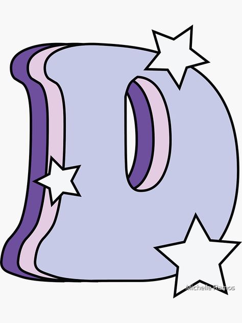 "Retro and Groovy Letter D (Lilac, Pink, Purple, Stars)" Sticker for Sale by Michelle Ramos | Redbubble Purple Letter Aesthetic, D Aesthetic Letter, Purple Colour Shades, D Letter, Purple Stars, Trendy Fonts, Preppy Shoes, Lilac Pink, Letter D