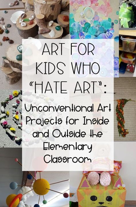 Art for Kids Who Hate Art: All kinds of unconventional art projects for elementary students that will get you buy-in from the most reluctant students. #artseducation #outdooreducation #artclass Teaching Color Elementary Art, Elementary Art Choice Board, Homeschool Art Projects Middle School, Art For 3rd Grade Students, Art Club Elementary Ideas, Art For 5th Grade, Art Projects Elementary School, One Day Art Lessons Elementary, Art Projects For Elementary Students