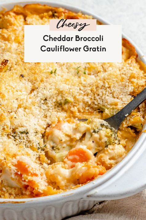 Cheddar Broccoli Cauliflower Gratin, Thanksgiving Recipes Broccoli Casserole, Cauliflower And Broccoli Au Gratin, Cauliflower Carrots Recipes, Carrots Cauliflower Broccoli, Broccoli Dish For Thanksgiving, Brocolli Cauliflower Au Gratin, Broccoli Cauliflower Potato Casserole, Recipes For Broccoli And Cauliflower