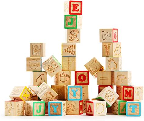 Amazon.com : alphabet blocks Wooden Abc Blocks, Number Counting, Abc Blocks, Math Blocks, Kids Blocks, Alphabet Blocks, Wooden Alphabet, Abc Alphabet, Preschool Letters