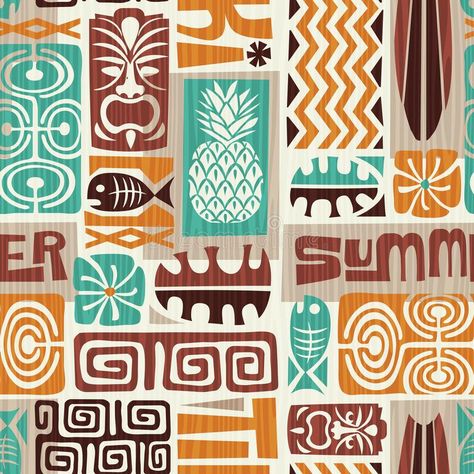 Seamless Exotic Tropical Tiki Pattern vector illustration Hawaii Pattern, Tiki Hawaii, Samoan Tattoo, Hawaiian Pattern, Tiki Art, Wallpaper Fabric, Ancient Designs, Tiki Room, Art Tropical