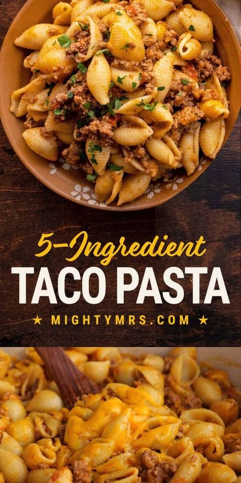 This easy Taco Pasta recipe is a delicious casserole dish that only requires FIVE ingredients! Perfect for a quick and easy weeknight dinner. This taco pasta is cheesy and so good. You can add in vsour cream to make a creamier sauce and toppings like a taco. Made with salsa, noodles, ground beef cheddar cheese and taco seasoning. Everything cooks in one pot on the stovetop or you can bake it like a casserole in the oven. Taco Pasta Casserole, Easy Taco Pasta, Taco Pasta Recipe, Taco Pasta Recipes, Cheddar Cheese Recipes, Easy Casserole Dishes, Crockpot Soup, Taco Pasta, Ground Beef Tacos