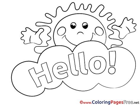 Sun Colouring Sheet download Hello Greetings Preschool Activities, Greetings Activities For Kids, Hello Drawing, Hello Printable, Hello Pictures, Safety Rules For Kids, Hello English, Preschool Charts, Preschool Pictures