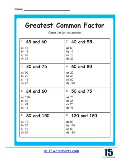 Find the GCF Worksheet - 15 Worksheets.com Gcf Worksheet For Grade 5, Greatest Common Factor Worksheet, Greatest Common Factor Activities, Multiplying Fractions Worksheets, Lcm And Gcf, Greatest Common Factor, Math Examples, Mental Maths Worksheets, Mental Maths