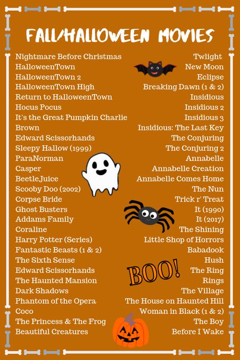 #fall #autumn #halloween #movies #fallmovies #fallmood #halloweenmovies Halloween Movie Playlist, Best Fall Movies List, Halloween Movies On Netflix Best, Fall Time Movies, Fall Movie Checklist, Fall And Halloween Movies, Classic Fall Movies, Fall Movie Watch List, Movies For Autumn