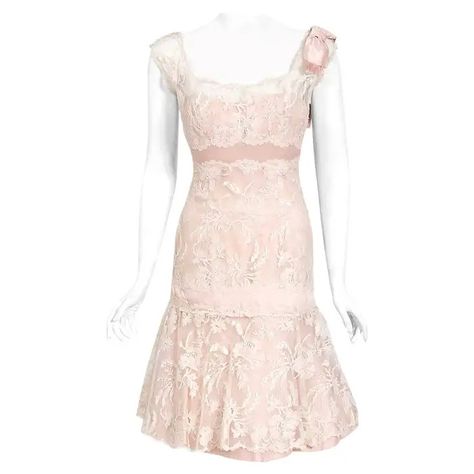 Vintage 1950s Harvey Berin Pale-Pink Lace Illusion and Silk Flounce Cocktail Dress For Sale at 1stDibs | pale pink lace dress, harvey berin dress, pink flounce dress Los Angeles Vintage, Vintage Pink Dress, Beautiful Fabrics, Pink Wedding Dresses, Designer Cocktail Dress, History Fashion, Vintage Los Angeles, Feminine Women, Rose Pale