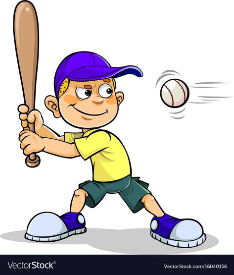 Boy playing baseball Royalty Free Vector Image Sports Cartoon Images, Sports Images Pictures, Baseball Aesthetic, Famous Baseball Players, Baseball Boy, Baseball Vector, Kid Goku, Boy Cartoon, Cool Baby Names