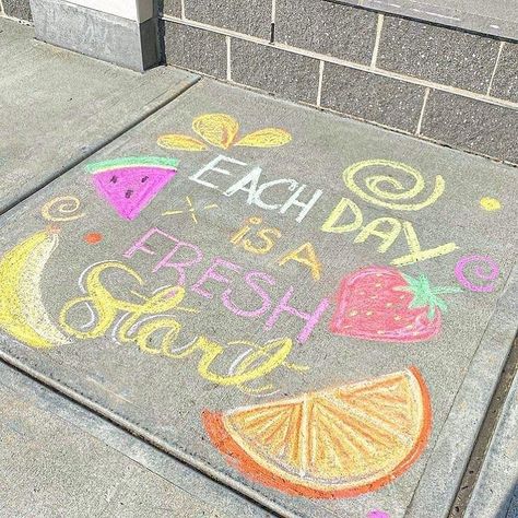 Positive Chalk Art, Fun Chalk Ideas, Chalk Art Ideas, Street Chalk Art, Fun Chalk Art, Tropical Smoothie Cafe, Chalk Ideas, Chalk Design, Chalk Wall