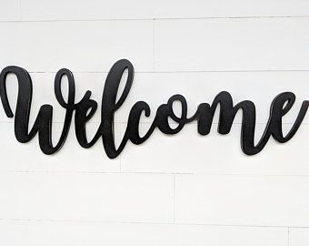 Welcome Word Cutout | Wooden letters | Welcome Sign | Welcome Words, Porch Makeover, Wooden Words, Welcome Letters, Command Strips, Makeover Ideas, Wooden Letters, Wood Shop, Birch Plywood