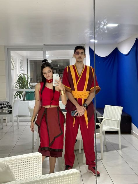 Avatar Last Airbender Halloween Costumes Ideas, Sokka And Suki Costume, Avatar And Katara Costume, Azula Halloween Costume, Zuko And Mai Costume, Katara The Last Airbender, Avatar Couples Costumes, Zelda And Link Costumes, Asian Couple Halloween Costume