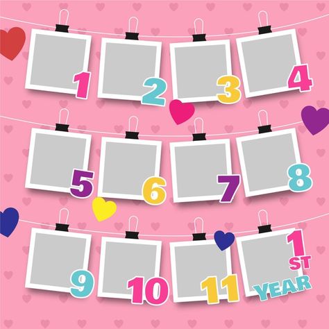 Birthday Collage Frame, Happy Birthday 1 Year, Baby Collage, Collage Photo Frame Design, Birthday Photo Album, Baby Books Diy, Happy Birthday Clip Art, Birthday Balloons Pictures, Baby Photography Backdrop